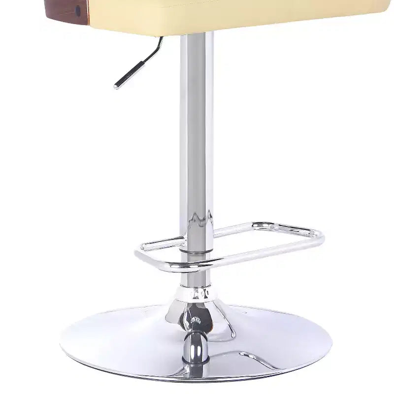 Tabouret de bar HomeStock Storm, finition chrome, bois de noyer et similicuir crème