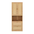 2 Doors Bookshelf with USB Port and 3 Drawers Side Cabinet Storage Shelves, Natural