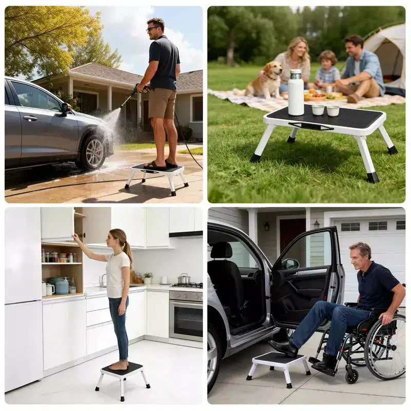 Tabouret pliant MAYEERTY, Pieds en caoutchouc antidérapants, Capacité de 150 kg, Tabouret en métal robuste