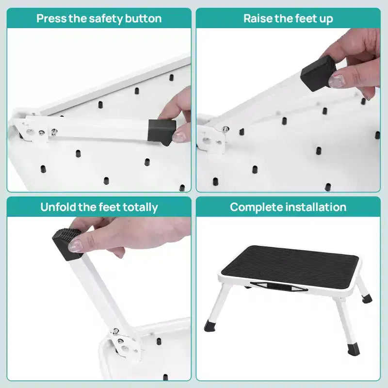 Tabouret pliant MAYEERTY, Pieds en caoutchouc antidérapants, Capacité de 150 kg, Tabouret en métal robuste