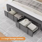 Cadre de lit double Acekool avec 2 tiroirs de rangement, lit plateforme rembourré avec support à lattes en bois, conception anti-bruit, beige