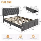 Cadre de lit double Acekool avec 2 tiroirs de rangement, lit plateforme rembourré avec support à lattes en bois, conception anti-bruit, beige