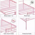 Cadre de lit plateforme double Acekool en métal avec tête et pied de lit en forme de cœur, 12,2" de rangement sous le lit, support à lattes métalliques robustes, noir