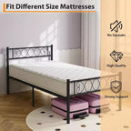 Cadre de lit plateforme double Acekool en métal avec tête et pied de lit en forme de cœur, 12,2" de rangement sous le lit, support à lattes métalliques robustes, noir