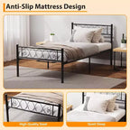 Cadre de lit plateforme double Acekool en métal avec tête et pied de lit en forme de cœur, 12,2" de rangement sous le lit, support à lattes métalliques robustes, noir