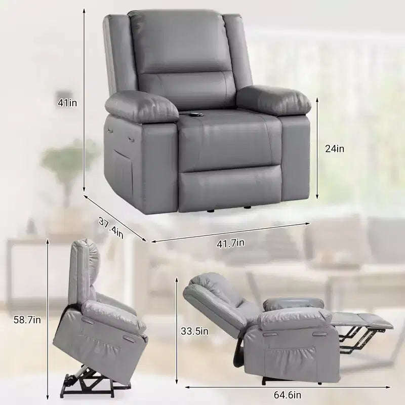 Fauteuil inclinable releveur surdimensionné, Fauteuil de massage en similicuir PU, Fauteuil inclinable réglable avec massage et chaleur, Fauteuil releveur électrique