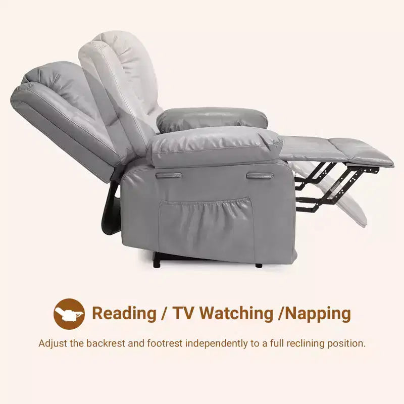 Fauteuil inclinable releveur surdimensionné, Fauteuil de massage en similicuir PU, Fauteuil inclinable réglable avec massage et chaleur, Fauteuil releveur électrique