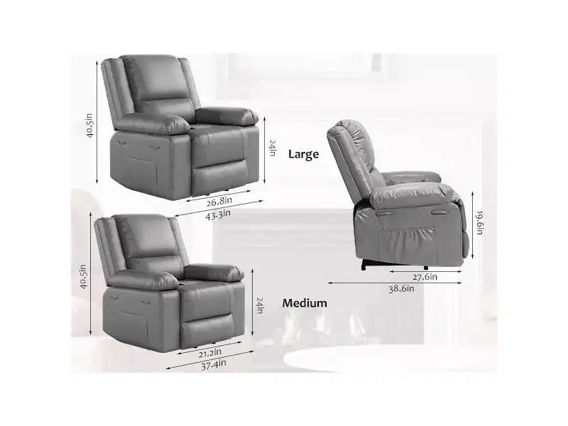 Fauteuil inclinable releveur surdimensionné, Fauteuil de massage en similicuir PU, Fauteuil inclinable réglable avec massage et chaleur, Fauteuil releveur électrique