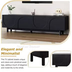 Meuble TV optimisé avec porte arquée pour téléviseurs jusqu'à 78'', meuble de divertissement moderne avec pieds en bois dur, console multimédia.