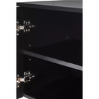 Meuble TV optimisé avec porte arquée pour téléviseurs jusqu'à 78'', meuble de divertissement moderne avec pieds en bois dur, console multimédia.