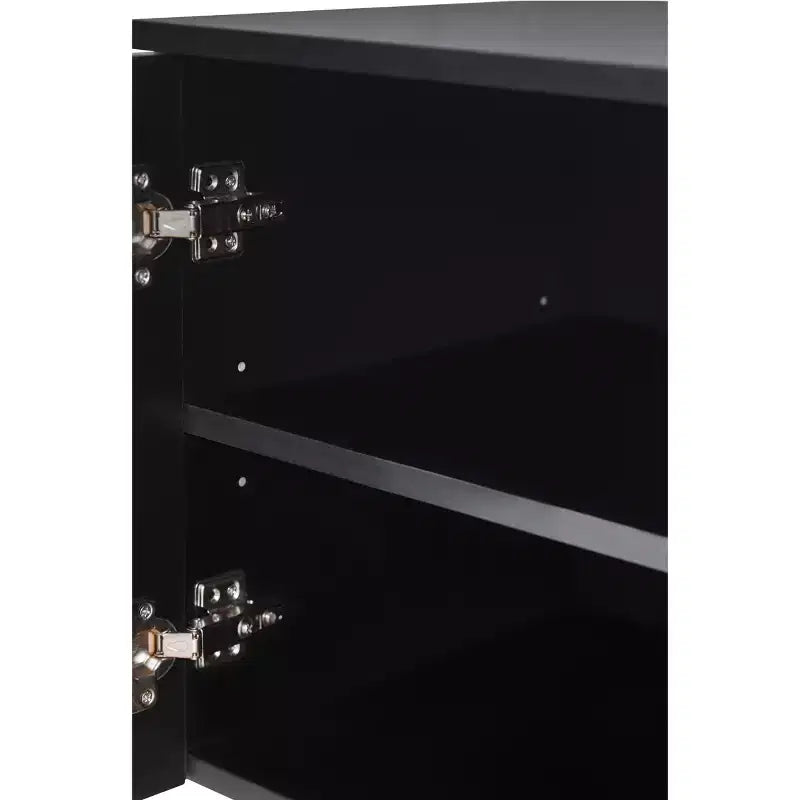 Meuble TV optimisé avec porte arquée pour téléviseurs jusqu'à 78'', meuble de divertissement moderne avec pieds en bois dur, console multimédia.
