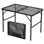 3x2FT Folding Grill Table, Portable Camping Table with Mesh Desktop, Height Adjustable Lightweight Metal Grill Table, for Outdoor Camping, BBQ, Picnic