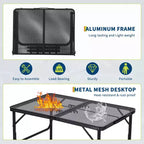 Table de grillade pliante 3x2FT, Table de camping portable avec plateau en maille, Table de grillade métallique légère réglable en hauteur, pour camping en plein air, barbecue, pique-nique