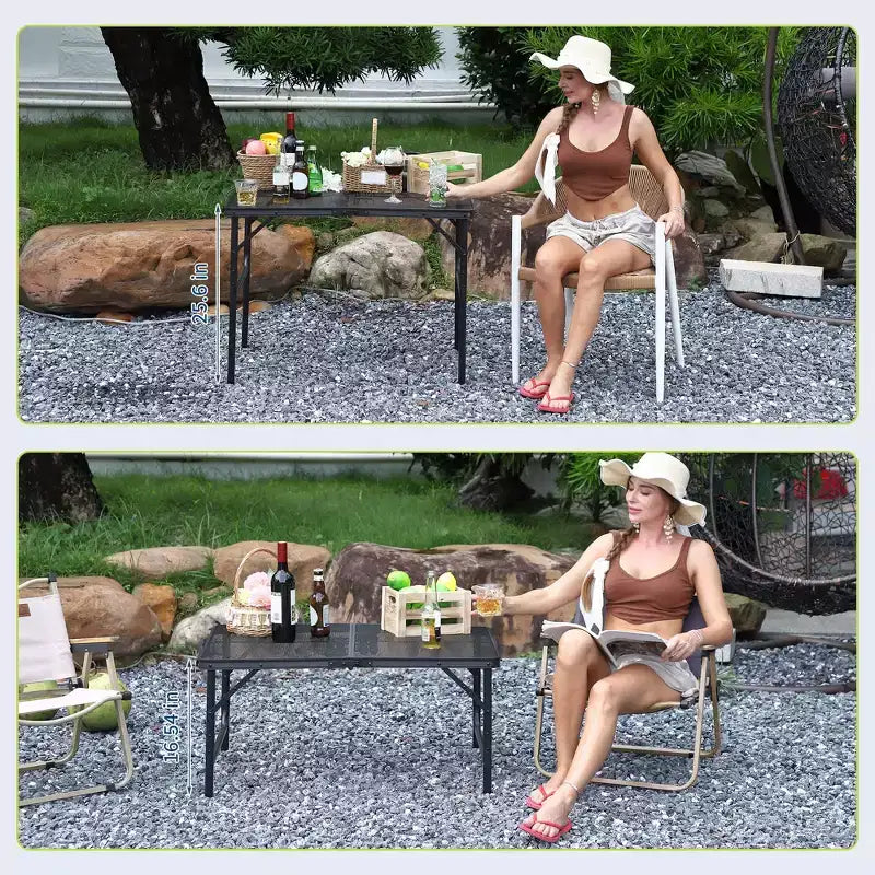 Table de grillade pliante 3x2FT, Table de camping portable avec plateau en maille, Table de grillade métallique légère réglable en hauteur, pour camping en plein air, barbecue, pique-nique