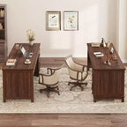 Bureau de direction avec tiroirs, bureau d'ordinateur de style rustique avec station de charge, bureau d'ordinateur en bois de 136 cm avec rangement pour dossiers