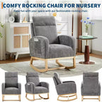 Fauteuil à bascule pour chambre d'enfant, fauteuil planeur avec dossier haut et pochette latérale, fauteuil à bascule d'appoint avec pieds en bois de caoutchouc pour salon/chambre à coucher