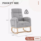 Fauteuil à bascule pour chambre d'enfant, fauteuil planeur avec dossier haut et pochette latérale, fauteuil à bascule d'appoint avec pieds en bois de caoutchouc pour salon/chambre à coucher