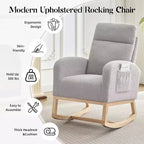 Fauteuil à bascule pour chambre d'enfant, fauteuil planeur avec dossier haut et pochette latérale, fauteuil à bascule d'appoint avec pieds en bois de caoutchouc pour salon/chambre à coucher