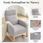 Fauteuil à bascule pour chambre d'enfant, fauteuil planeur avec dossier haut et pochette latérale, fauteuil à bascule d'appoint avec pieds en bois de caoutchouc pour salon/chambre à coucher