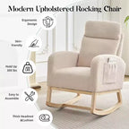 Fauteuil à bascule pour chambre d'enfant, fauteuil planeur avec dossier haut et pochette latérale, fauteuil à bascule d'appoint avec pieds en bois de caoutchouc pour salon/chambre à coucher