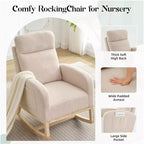 Fauteuil à bascule pour chambre d'enfant, fauteuil planeur avec dossier haut et pochette latérale, fauteuil à bascule d'appoint avec pieds en bois de caoutchouc pour salon/chambre à coucher