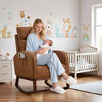 Fauteuil à bascule pour chambre d'enfant, fauteuil planeur avec dossier haut et pochette latérale, fauteuil à bascule d'appoint avec pieds en bois de caoutchouc pour salon/chambre à coucher