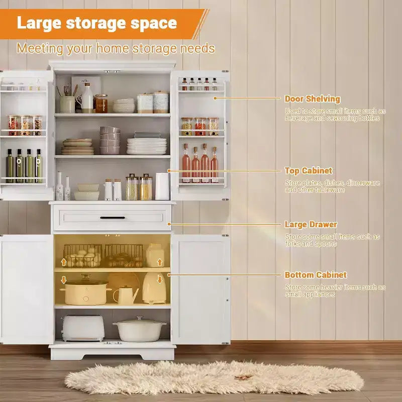 Meuble bas de cuisine, meuble de rangement haut autoportant de 72 po avec un tiroir