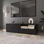Meuble TV extensible noir Famapy avec lumières LED 7 couleurs contrôlables par téléphone, 2 armoires, 2 tiroirs, console multimédia de salon avec rangement réglable
