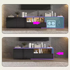 Meuble TV extensible noir Famapy avec lumières LED 7 couleurs contrôlables par téléphone, 2 armoires, 2 tiroirs, console multimédia de salon avec rangement réglable