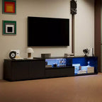 Meuble TV extensible noir Famapy avec lumières LED 7 couleurs contrôlables par téléphone, 2 armoires, 2 tiroirs, console multimédia de salon avec rangement réglable
