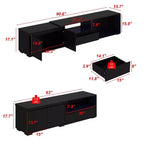 Meuble TV extensible noir Famapy avec lumières LED 7 couleurs contrôlables par téléphone, 2 armoires, 2 tiroirs, console multimédia de salon avec rangement réglable