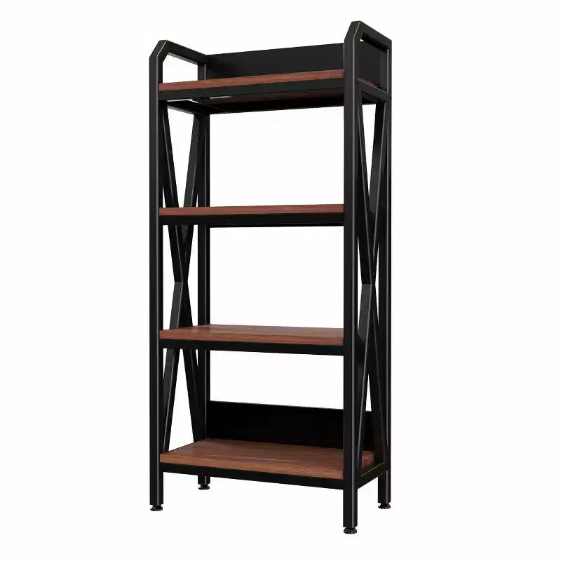 Homy Casa Étagère décorative à 4 niveaux en acier et bois de 65 cm, étagère de rangement industrielle moderne pour salon, bureau et cuisine, marron rustique