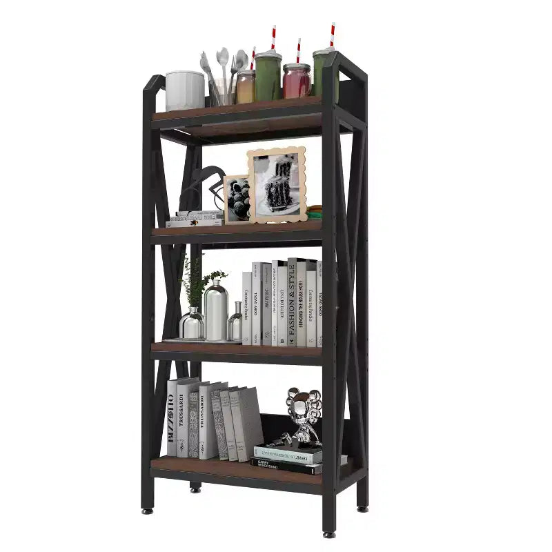 Homy Casa Étagère décorative à 4 niveaux en acier et bois de 65 cm, étagère de rangement industrielle moderne pour salon, bureau et cuisine, marron rustique
