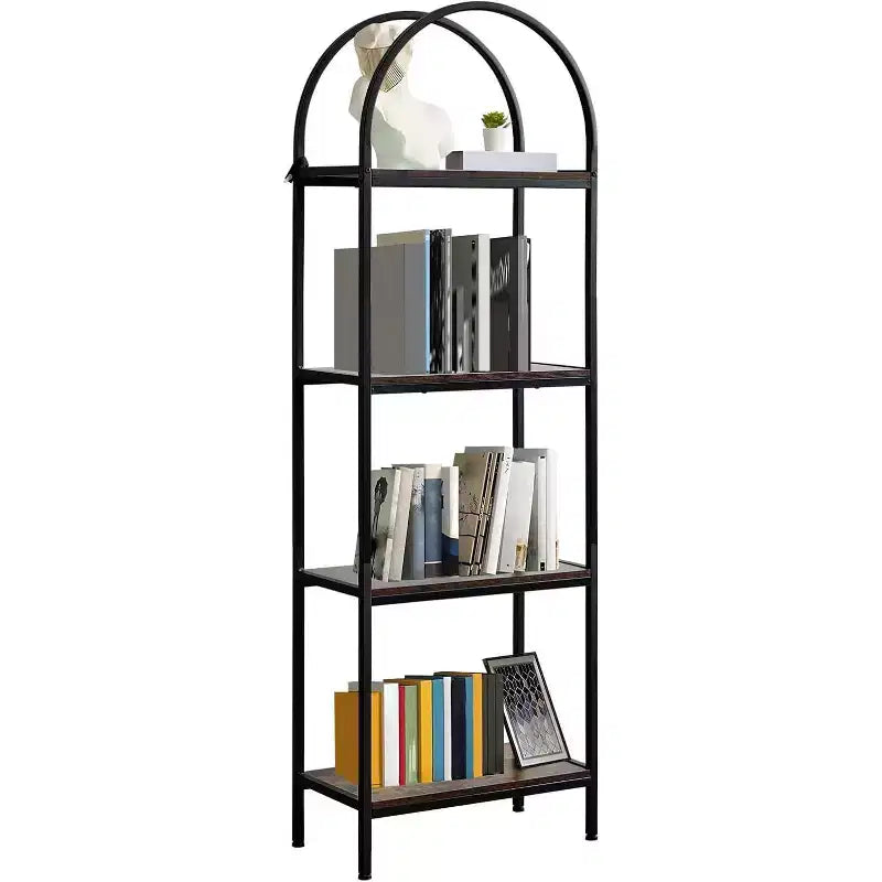Industrial Open Book Shelves for Living Room,Bookshelf, Arched Bookshelf 4 Tier Bookcase,Display Shelving Unit Storage Rack for Bedroom/Living Room