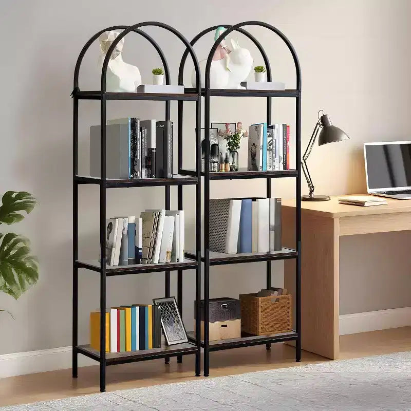 Étagères industrielles ouvertes pour salon, bibliothèque, étagère arquée à 4 niveaux, étagère de rangement pour chambre/salon