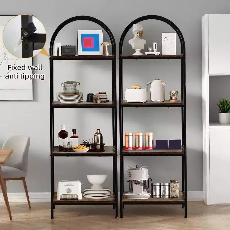 Étagères industrielles ouvertes pour salon, bibliothèque, étagère arquée à 4 niveaux, étagère de rangement pour chambre/salon