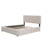 Lit plateforme rembourré Queen Size avec lit gigogne Twin XL, cadre de lit Queen en bois de lin 2 tiroirs pour chambre à coucher