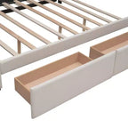 Lit plateforme rembourré Queen Size avec lit gigogne Twin XL, cadre de lit Queen en bois de lin 2 tiroirs pour chambre à coucher