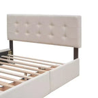 Lit plateforme rembourré Queen Size avec lit gigogne Twin XL, cadre de lit Queen en bois de lin 2 tiroirs pour chambre à coucher