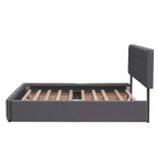 Lit plateforme rembourré Queen Size avec lit gigogne Twin XL, cadre de lit Queen en bois de lin 2 tiroirs pour chambre à coucher