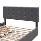 Lit plateforme rembourré Queen Size avec lit gigogne Twin XL, cadre de lit Queen en bois de lin 2 tiroirs pour chambre à coucher