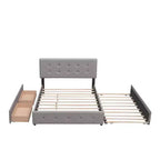 Lit plateforme rembourré Queen Size avec lit gigogne Twin XL, cadre de lit Queen en bois de lin 2 tiroirs pour chambre à coucher