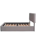 Lit plateforme rembourré Queen Size avec lit gigogne Twin XL, cadre de lit Queen en bois de lin 2 tiroirs pour chambre à coucher