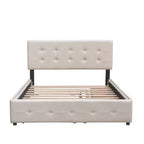Lit plateforme rembourré Queen Size avec lit gigogne Twin XL, cadre de lit Queen en bois de lin 2 tiroirs pour chambre à coucher