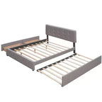 Lit plateforme rembourré Queen Size avec lit gigogne Twin XL, cadre de lit Queen en bois de lin 2 tiroirs pour chambre à coucher