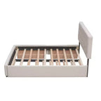 Lit plateforme rembourré Queen Size avec lit gigogne Twin XL, cadre de lit Queen en bois de lin 2 tiroirs pour chambre à coucher