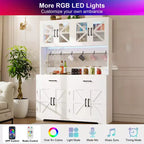 Meuble de cuisine avec éclairage intelligent Bluetooth RVB et rangements de porte, grand buffet de 71 pouces avec prise électrique