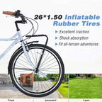 Okak Vélo de croisière vintage 26 pouces avec béquille métallique, vélo de ville pour adulte avec cadre métallique et protège-chaîne, vélo pour les trajets quotidiens, les voyages