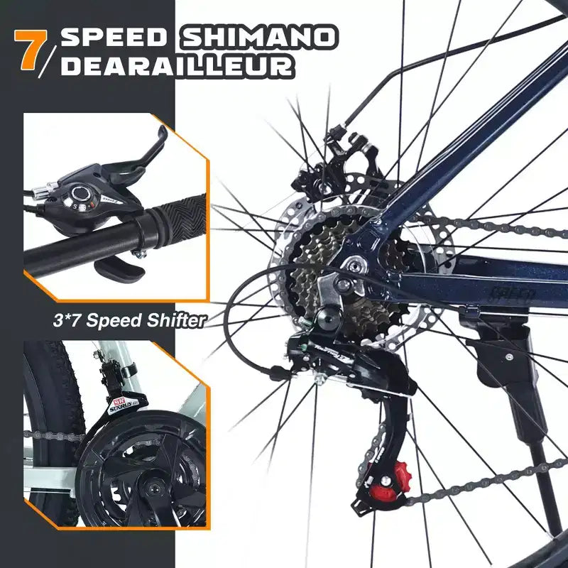 VTT Okak 27,5 pouces avec cadre en alliage d'aluminium, vélo tout-terrain pour enfants avec 21 vitesses et suspension avant, vélo pour enfants et adultes