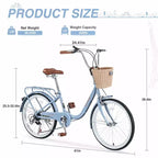 Vélos Cruiser Okak 22" avec panier avant, vélo pour filles avec cadre en acier, freins en V et selles confort, vélo adulte pour filles et femmes